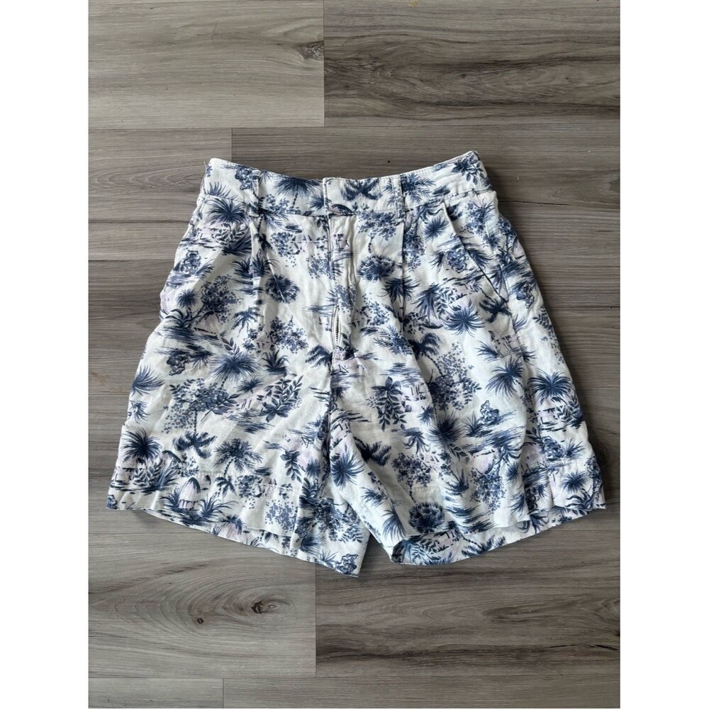 Abercrombie & Fitch XS Linen Blend Blue Palm Tree High Rise Shorts